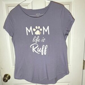 Apt 9 Mom Life is Ruff Dog Paw Print Purple T-Shirt Womens XL